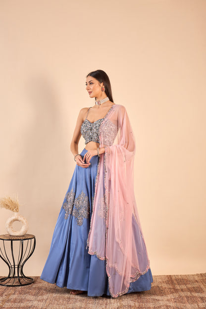 Satin Lehenga with Extensive Hand Embroidery