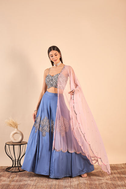 Satin Lehenga with Extensive Hand Embroidery
