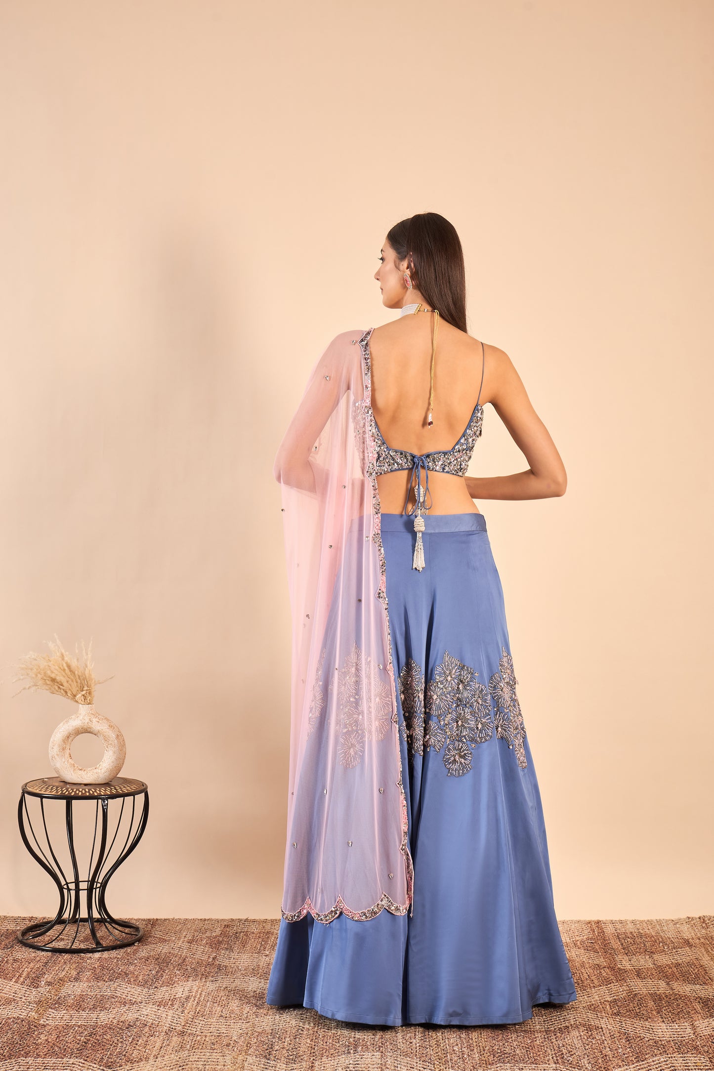 Satin Lehenga with Extensive Hand Embroidery