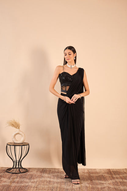 Designer Drape stitched Saree in Lycra and Net Corset