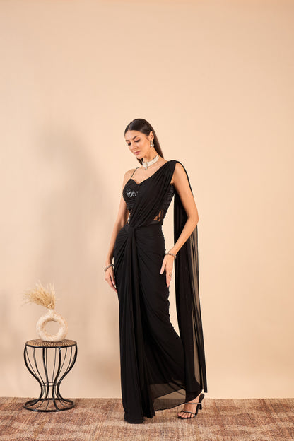 Designer Drape stitched Saree in Lycra and Net Corset