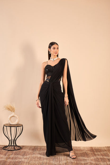 Designer Drape stitched Saree in Lycra and Net Corset