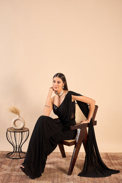 Designer Drape stitched Saree in Lycra and Net Corset