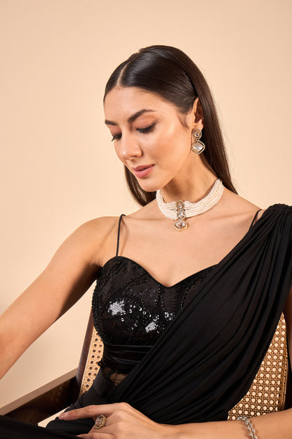 Designer Drape stitched Saree in Lycra and Net Corset