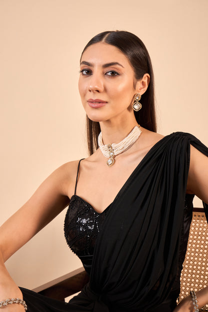 Designer Drape stitched Saree in Lycra and Net Corset