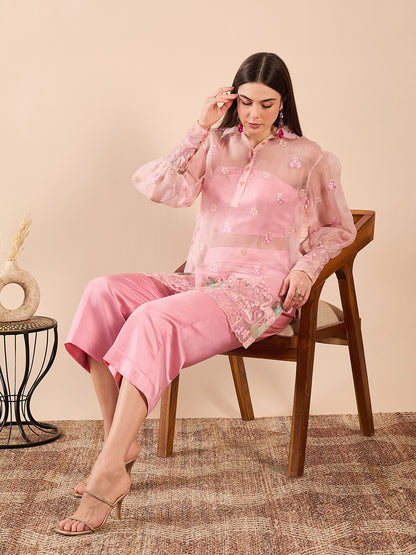 High Low Kurta with Bustier and Pants