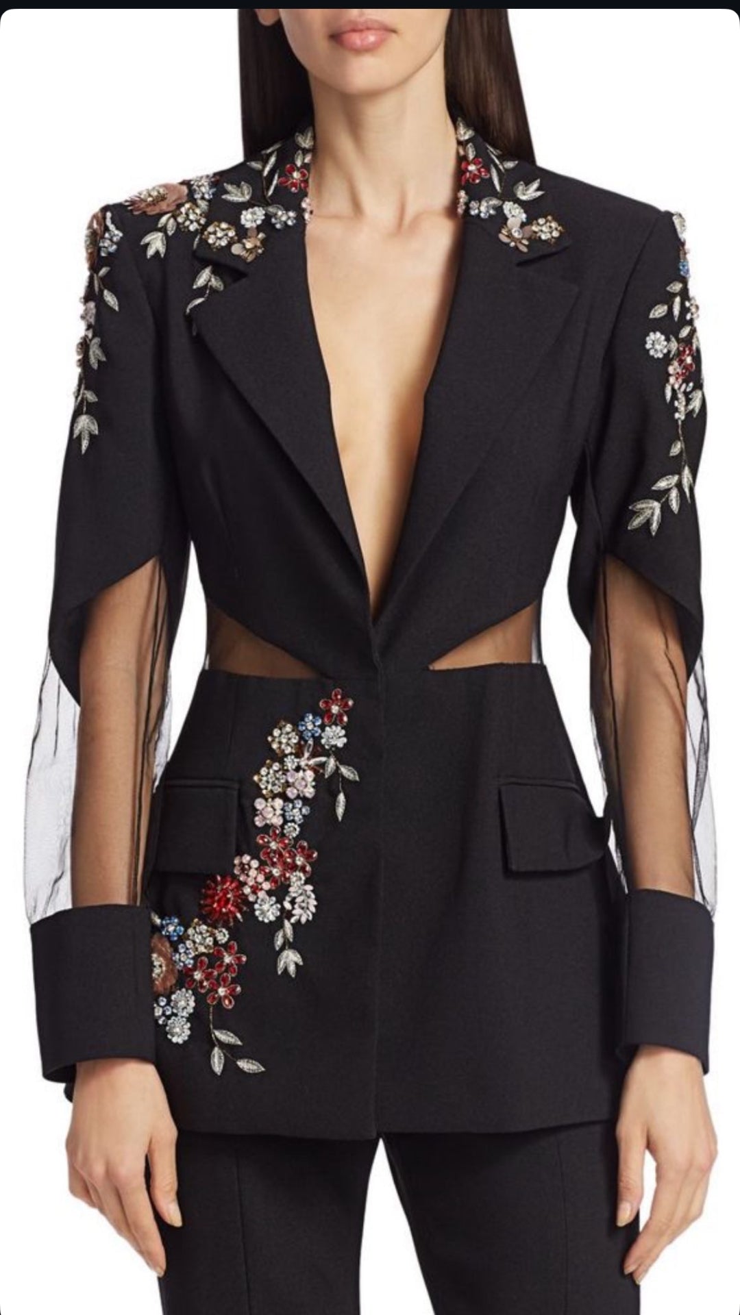 Black Cut-Out Blazer Co-Ord Set with Straight Pants
