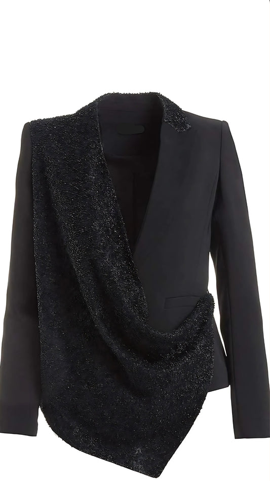 Black Coat with Shimmer Wrap Design