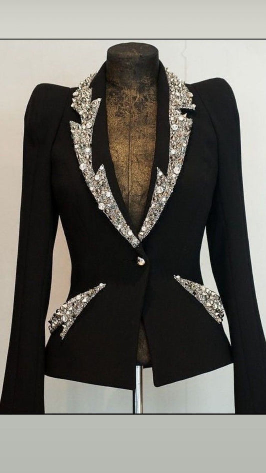 Black Deep Coat with Pearl Detailing