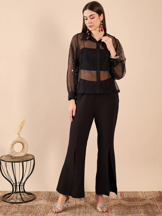 Sheer Black Organza Top and Pants Coord Set