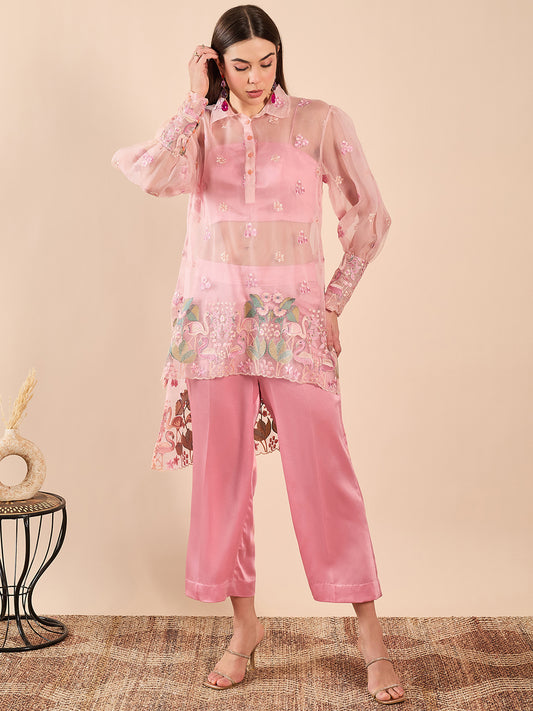 High Low Kurta with Bustier and Pants