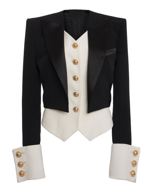 Black Blazer with White Corset and Gold Button Detailing