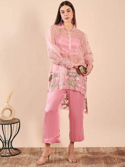 High Low Kurta with Bustier and Pants