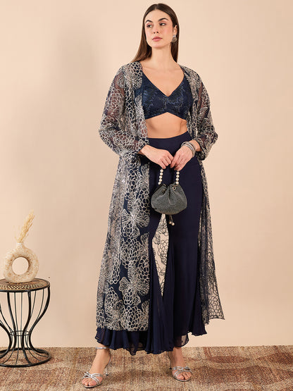 Full-Sleeve Cape with Short Bustier and Flared Pants Coord Set