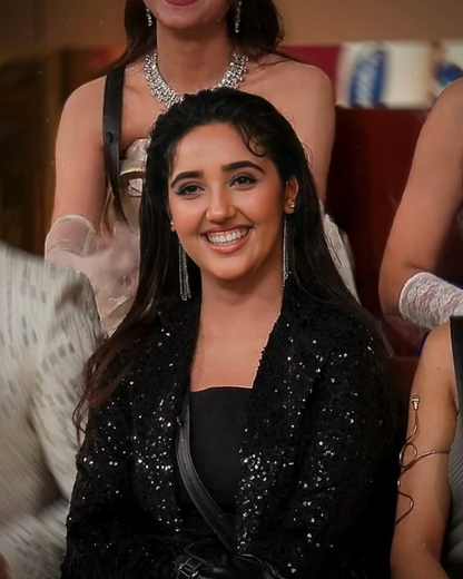 Ashnoor Kaur in Shimmer Coat with feather detailings