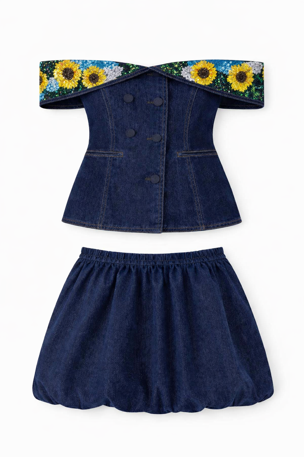 Floral Detail Denim Co-Ord Set