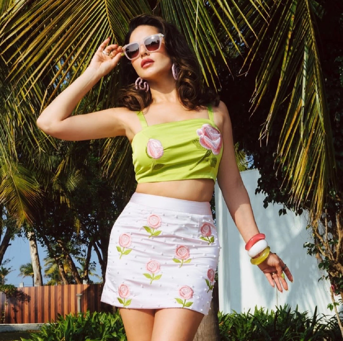Green and Pink Hand Embroidered Co-ord Set - NZCC45