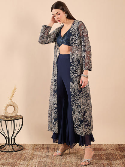 Full-Sleeve Cape with Short Bustier and Flared Pants Coord Set