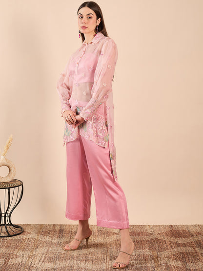High Low Kurta with Bustier and Pants