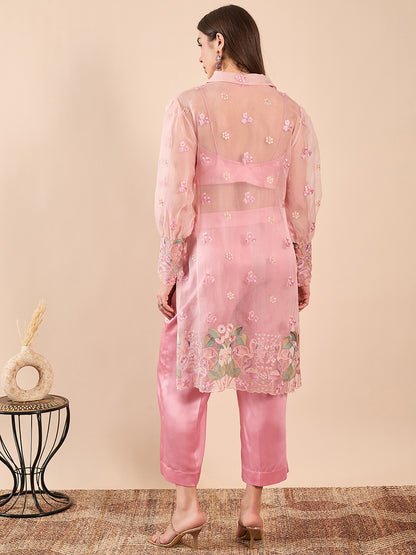 High Low Kurta with Bustier and Pants