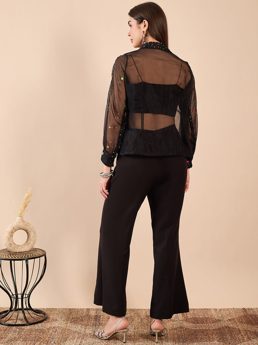 Sheer Black Organza Top and Pants Coord Set