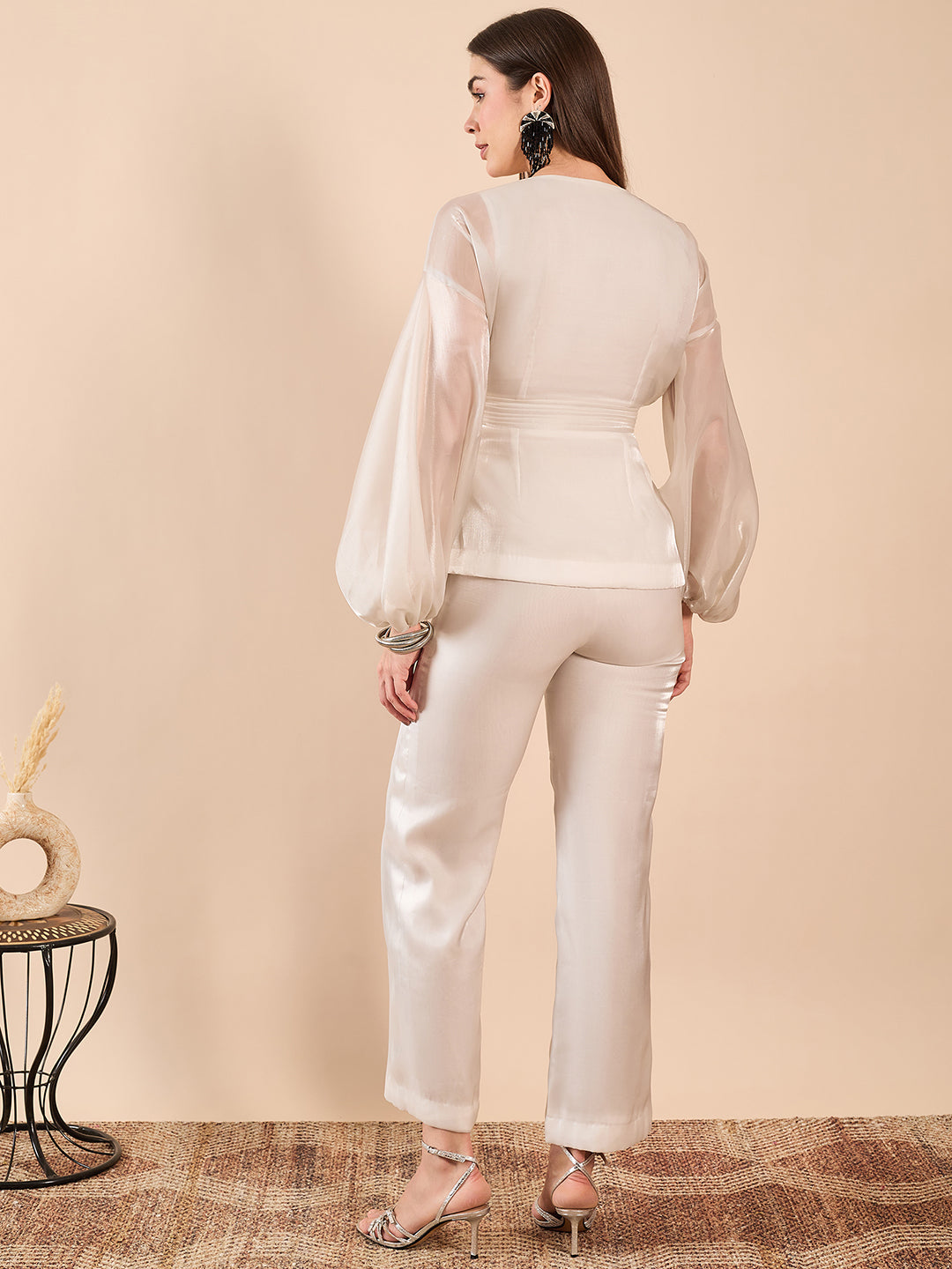 Full-Sleeve Peplum Top and Straight-Fit Pants Coord Set