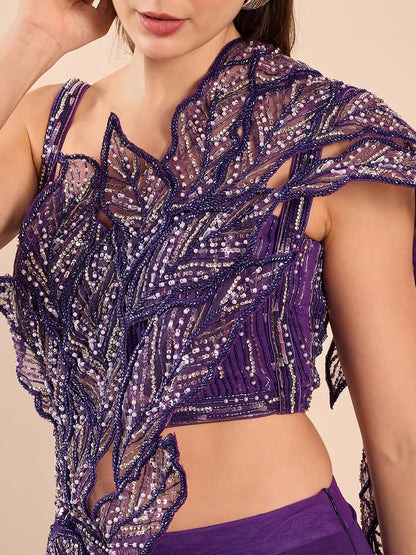 Designer Drape Skirt and Bustier with Cutwork Embroidered Dupatta Detailing Saree