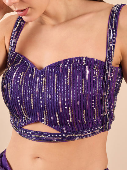 Designer Drape Skirt and Bustier with Cutwork Embroidered Dupatta Detailing Saree