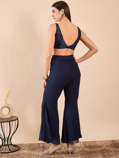 Full-Sleeve Cape with Short Bustier and Flared Pants Coord Set