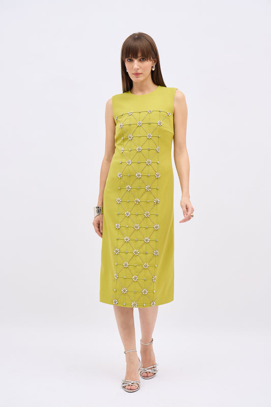 Olive Gleam Embellished Column Dress