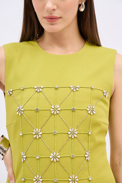 Olive Gleam Embellished Column Dress