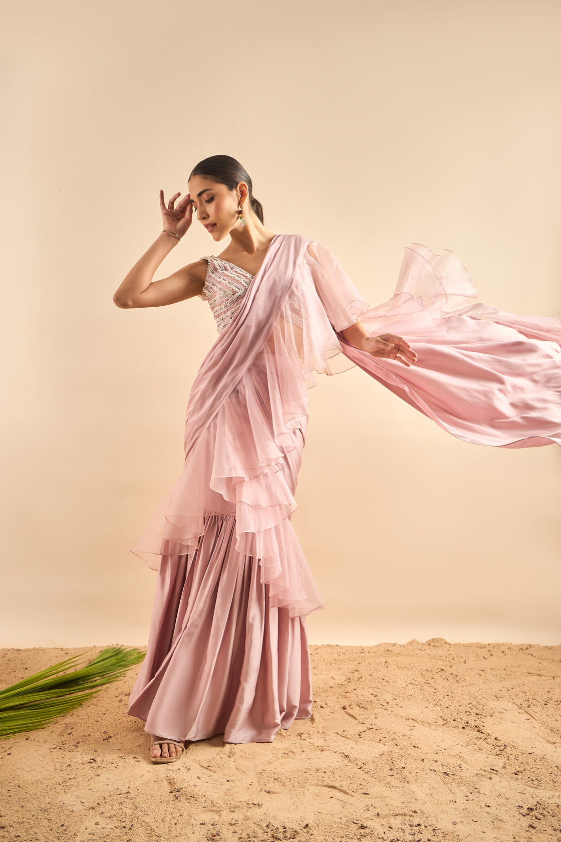 Exquisite Drape Saree with Ruffles and Embellished Bustier