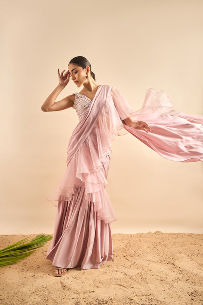 Exquisite Drape Saree with Ruffles and Embellished Bustier