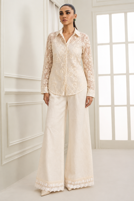 Ivory Floral Sequin Co-Ord Set - NZCC72