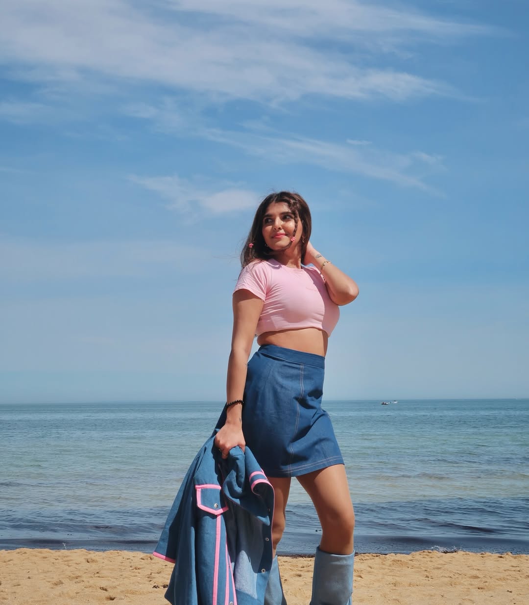 Ashi Khanna in Denim Jacket & Skirt Set