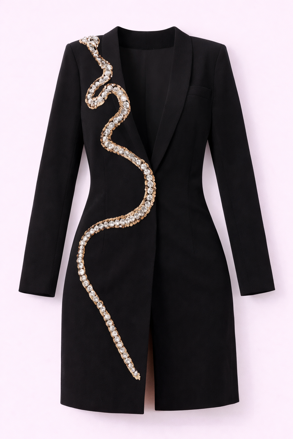 Black Coat Dress with Snake Stonework - NZB18