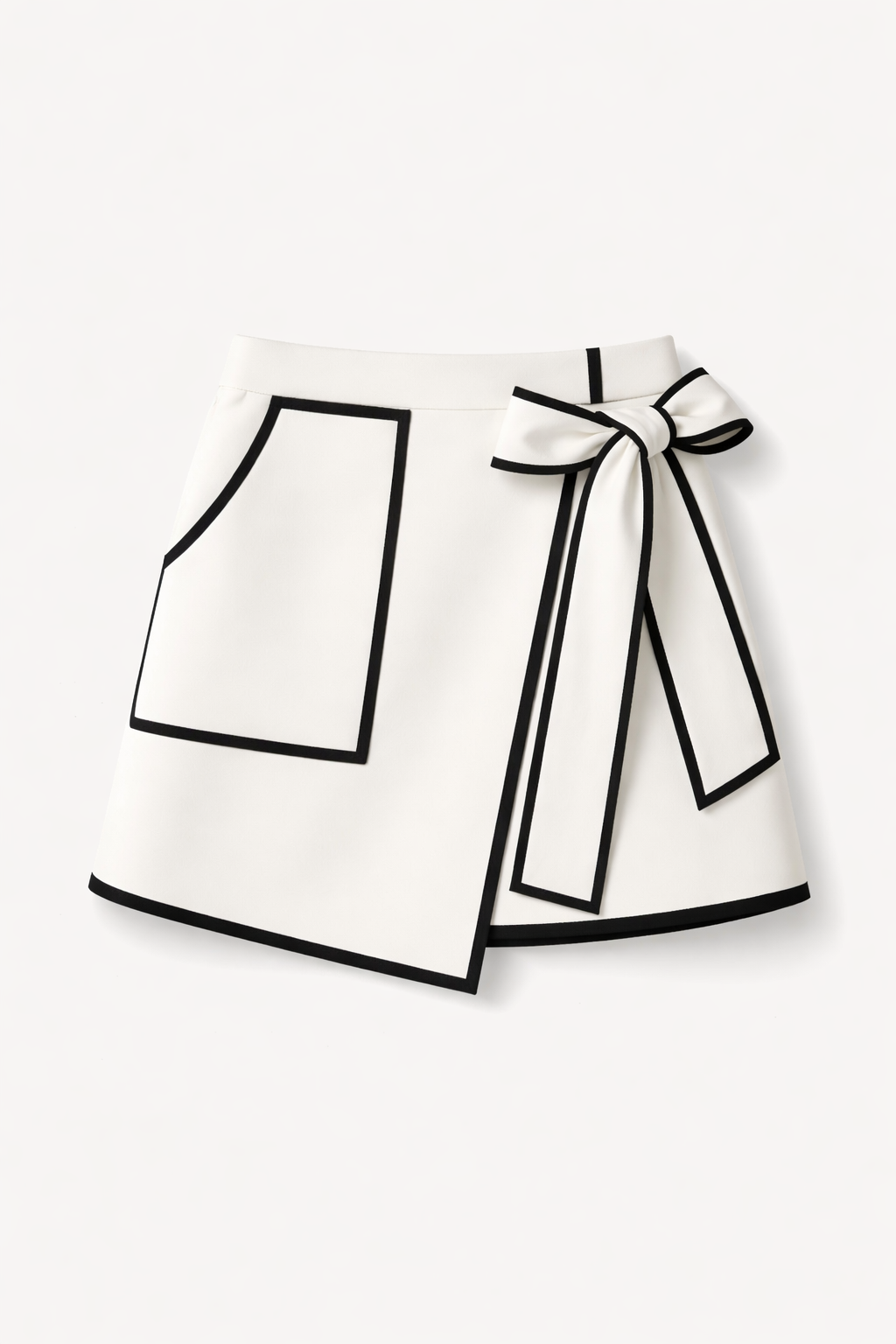 Monochrome Edge Asymmetrical Bow Wrap Skirt - NZS08