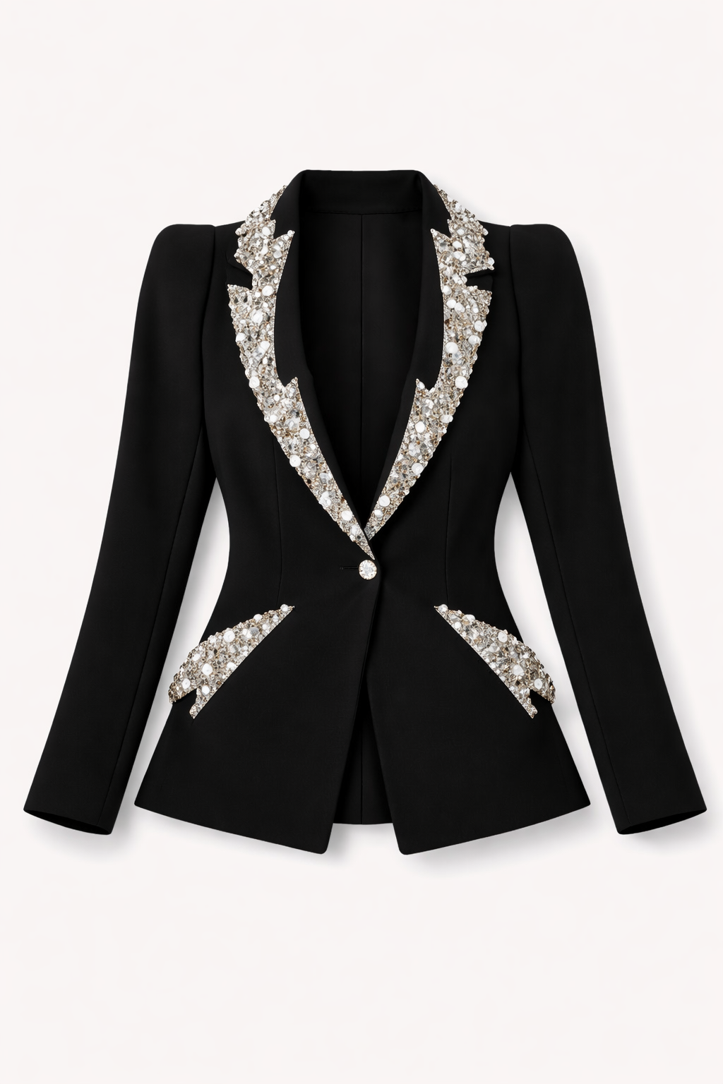 Black Deep Coat with Pearl Detailing - NZB01