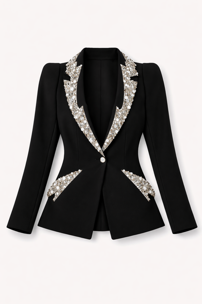 Black Deep Coat with Pearl Detailing - NZB01