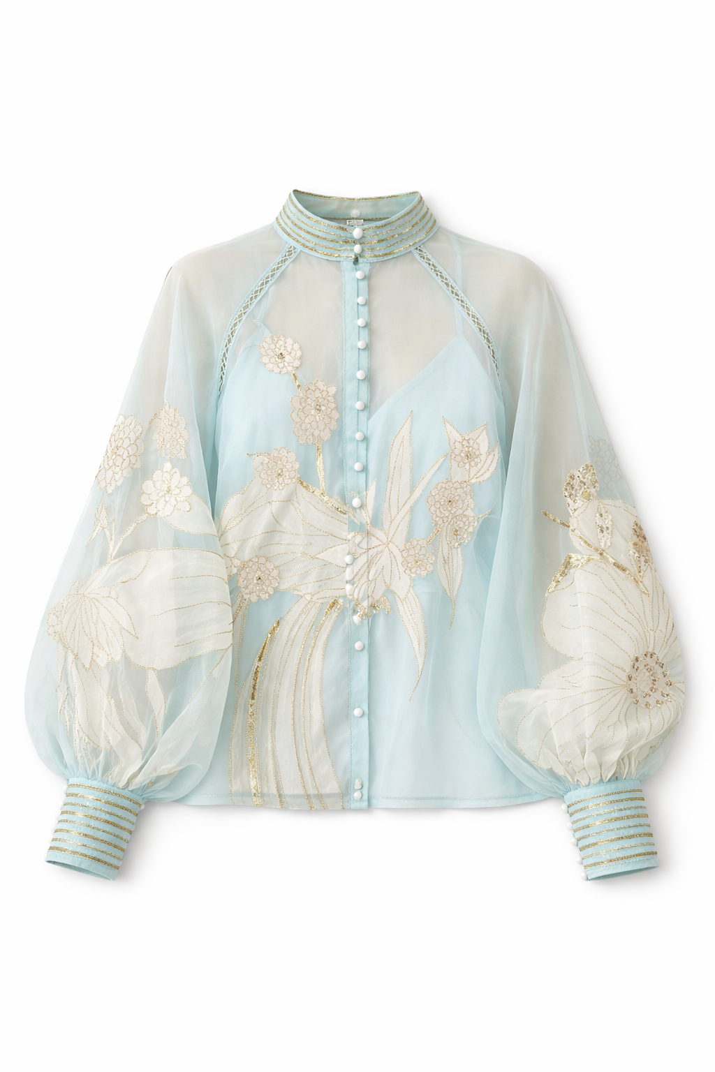 Powder Blue Sheer Embroidered Blouse - NZT22
