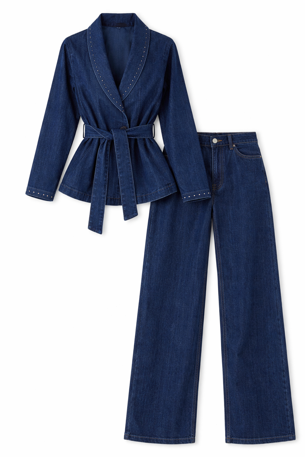Indigo Studded Wrap Denim Co-Ord Set