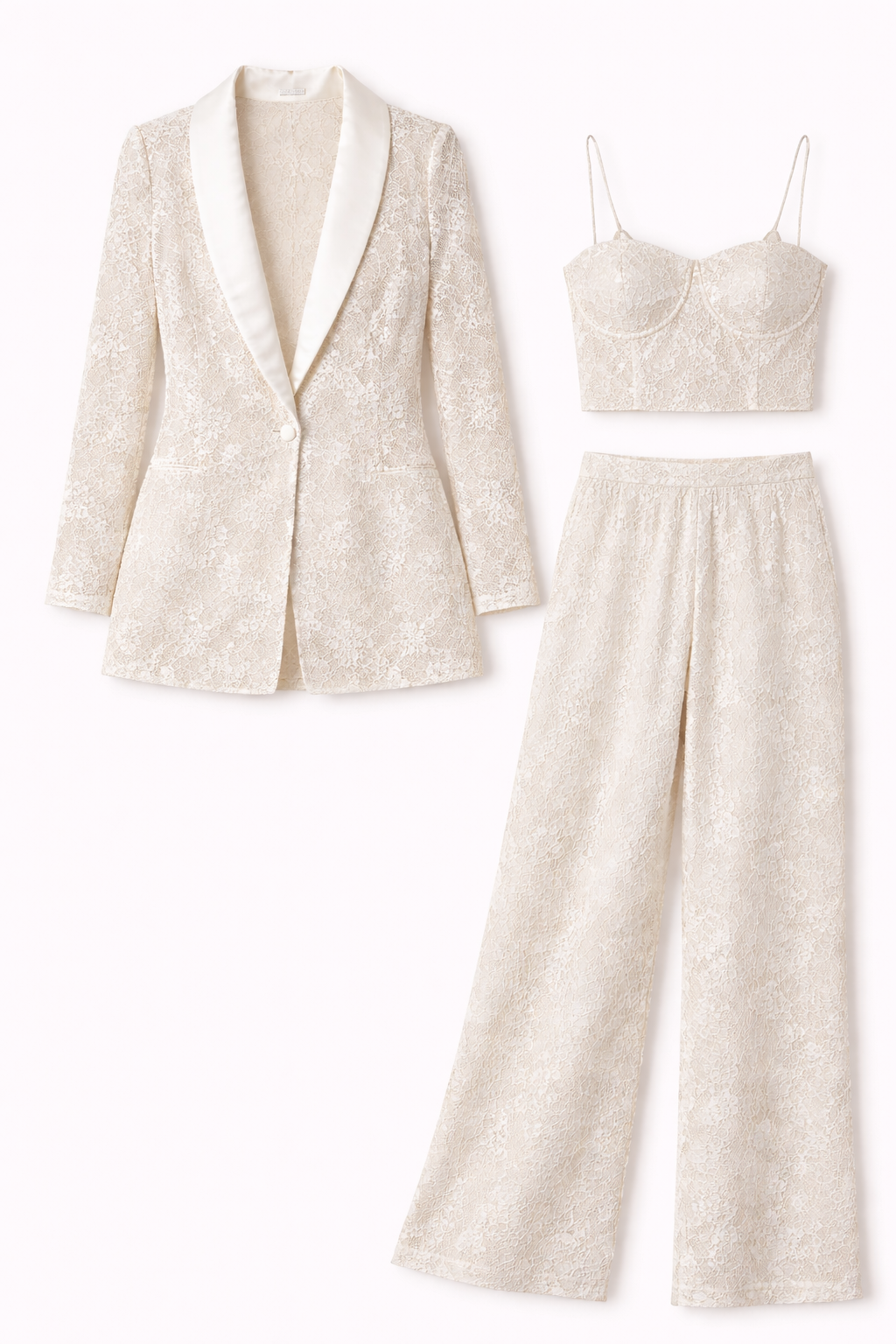 Sophisticated Cutwork Machine Embroidery Blazer and Pants Coord with Bustier - NZC22