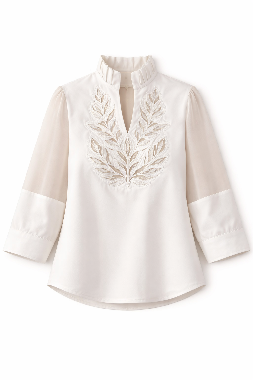 Pleated Neck Collar Full-Sleeve Top