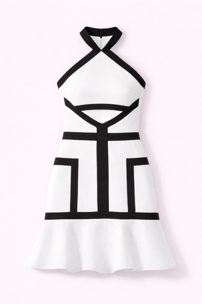 Geometric Contrast Cutout Flare Dress - NZD64
