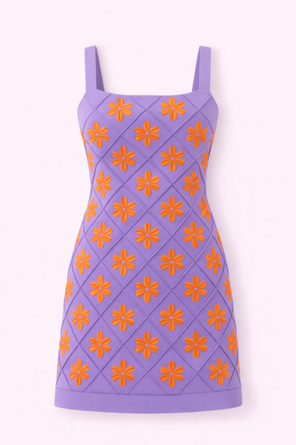 Lavender Dress with Orange Floral Appliqué - NZD54