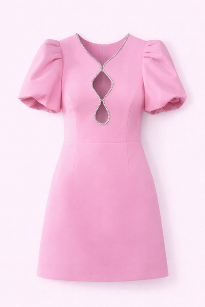 Blush Pink Crystal Keyhole Mini Dress -NZD60
