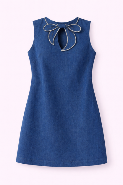 Midnight Blue Dress with Crystal Bow Cut-Out - NZD52