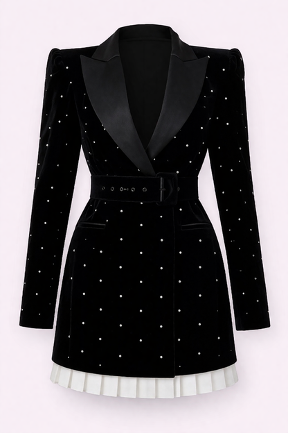 Black Coat Dress with Pearls and Pleats -NZD74