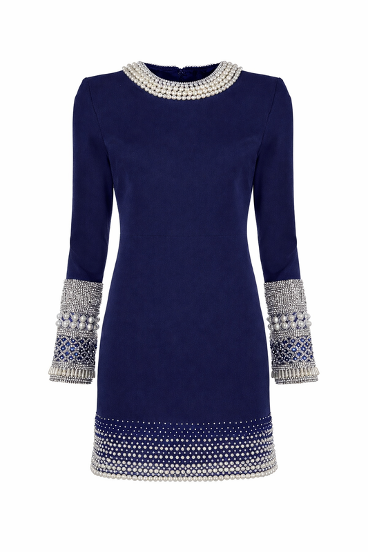 Midnight Pearl Embellished Shift Dress