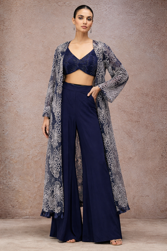 Full-Sleeve Cape with Short Bustier and Flared Pants Coord Set